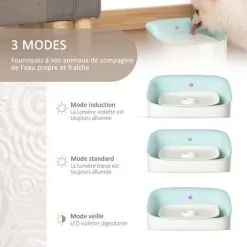 PawHut Fontaine à Eau Chat Chien 3 L - Fontaine à Eau Silencieuse - 3 Modes, Capteur Infrarouge, Filtre, Piètement Antidérapant - ABS Bleu Blanc - Blanc -PawHut Soldes Boutique 46699004 5