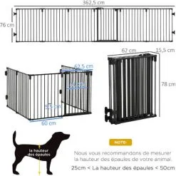 PawHut Barrière De Sécurité - Parc Enclos Chien Modulable Pliable - Porte Verrouillable - 6 Panneaux Acier Et PP - Dim. 362,5L Max. X 76H Cm Noir -PawHut Soldes Boutique 47140959 3