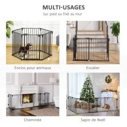PawHut Barrière De Sécurité - Parc Enclos Chien Modulable Pliable - Porte Verrouillable - 6 Panneaux Acier Et PP - Dim. 362,5L Max. X 76H Cm Noir -PawHut Soldes Boutique 47140959 4