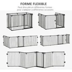 PawHut Barrière De Sécurité - Parc Enclos Chien Modulable Pliable - Porte Verrouillable - 6 Panneaux Acier Et PP - Dim. 362,5L Max. X 76H Cm Noir -PawHut Soldes Boutique 47140959 5