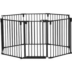 PawHut Barrière De Sécurité - Parc Enclos Chien Modulable Pliable - Porte Verrouillable - 8 Panneaux Acier Et PP - Dim. 482,5L Max. X 76H Cm Noir - Noir