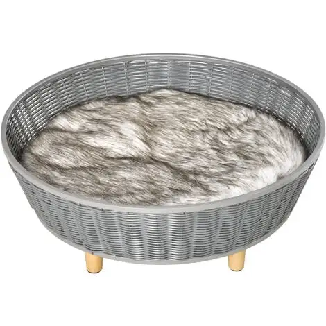 PawHut Canapé Chien Lit Pour Chien Panier Chat Design Scandinave Avec Coussin Aspect Fourrure Dim. Ø 60 X 23,5H Cm Pieds Bois Pin Résine Tressée Gris - Gris 1 PawHut Canapé Chien Lit Pour Chien Panier Chat Design Scandinave Avec Coussin Aspect Fourrure Dim. Ø 60 X 23,5H Cm Pieds Bois Pin Résine Tressée Gris - Gris