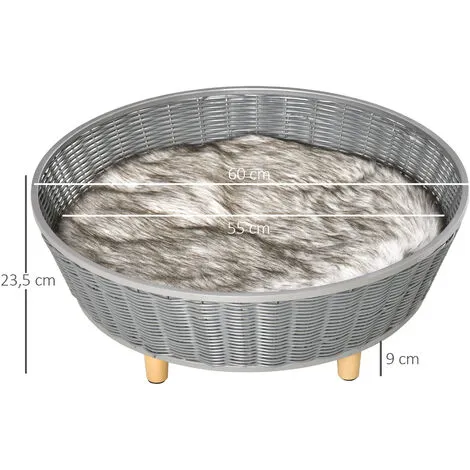 PawHut Canapé Chien Lit Pour Chien Panier Chat Design Scandinave Avec Coussin Aspect Fourrure Dim. Ø 60 X 23,5H Cm Pieds Bois Pin Résine Tressée Gris - Gris 3 PawHut Canapé Chien Lit Pour Chien Panier Chat Design Scandinave Avec Coussin Aspect Fourrure Dim. Ø 60 X 23,5H Cm Pieds Bois Pin Résine Tressée Gris - Gris – Image 3