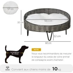 PawHut Panier Chien Chat Style Cosy Chic Avec Coussin Aspect Fourrure Blanc - Pieds Acier En épingles - Ø 60 X 32H Cm - Résine Tressée Grise -PawHut Soldes Boutique 47489062 3
