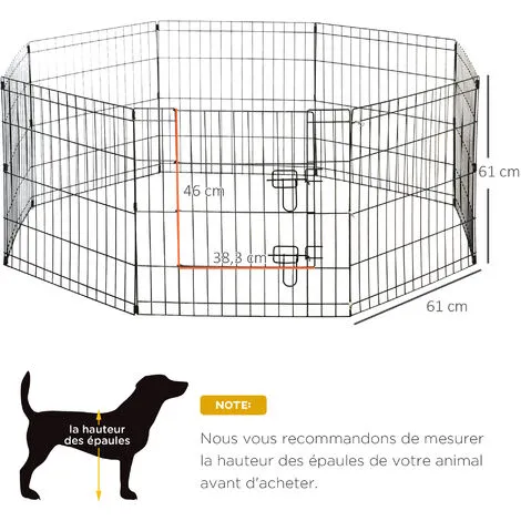 PawHut Parc Enclos Modulable Pour Chien Animaux Porte Verrouillable 8 Panneaux Dim. Panneau 61L X 61H Cm Métal Noir - Noir 3 PawHut Parc Enclos Modulable Pour Chien Animaux Porte Verrouillable 8 Panneaux Dim. Panneau 61L X 61H Cm Métal Noir - Noir – Image 3