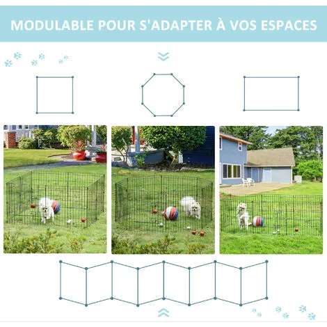 PawHut Parc Enclos Modulable Pour Chien Animaux Porte Verrouillable 8 Panneaux Dim. Panneau 61L X 61H Cm Métal Noir - Noir 4 PawHut Parc Enclos Modulable Pour Chien Animaux Porte Verrouillable 8 Panneaux Dim. Panneau 61L X 61H Cm Métal Noir - Noir – Image 4