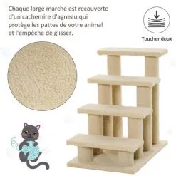 PawHut Escalier Pour Chat - Escalier Pour Chien - 4 Marches - Revêtement Flanelle Grande Douceur Haute Densité - Structure Panneaux Particules - Beige - Beige 9 PawHut Escalier Pour Chat - Escalier Pour Chien - 4 Marches - Revêtement Flanelle Grande Douceur Haute Densité - Structure Panneaux Particules - Beige - Beige -PawHut Soldes Boutique 47489071 5
