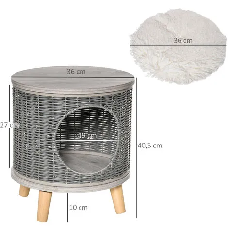 PawHut Maison Pour Chat Panier Chat Style Scandinave Coussin Aspect Fourrure Blanc Inclus Dim. Ø 36 X 40,5H Cm Pieds Bois Pin Résine Tressée Gris - Gris 3 PawHut Maison Pour Chat Panier Chat Style Scandinave Coussin Aspect Fourrure Blanc Inclus Dim. Ø 36 X 40,5H Cm Pieds Bois Pin Résine Tressée Gris - Gris – Image 3