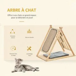 PawHut Arbre à Chat Tipi - Teepee Chat - Coussin Grande Douceur Gris, Grattoir, Griffoirs Jute Naturelle Inclus - Structure Bois De Pin - Beige 8 PawHut Arbre à Chat Tipi - Teepee Chat - Coussin Grande Douceur Gris, Grattoir, Griffoirs Jute Naturelle Inclus - Structure Bois De Pin - Beige -PawHut Soldes Boutique 47489079 4