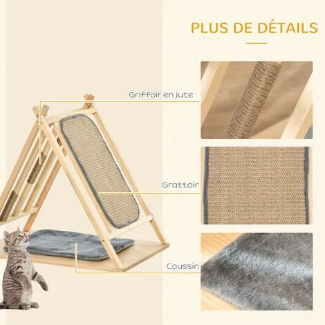 PawHut Arbre à Chat Tipi - Teepee Chat - Coussin Grande Douceur Gris, Grattoir, Griffoirs Jute Naturelle Inclus - Structure Bois De Pin - Beige 5 PawHut Arbre à Chat Tipi - Teepee Chat - Coussin Grande Douceur Gris, Grattoir, Griffoirs Jute Naturelle Inclus - Structure Bois De Pin - Beige – Image 5