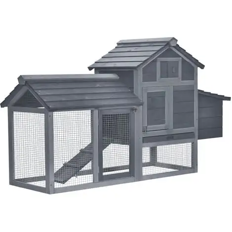 PawHut Petit Poulailler Cottage Cage à Poules Sur Pied Dim. 151L X 54l X 87H Cm Multi-équipement Bois Massif De Pin Gris - Gris 1 PawHut Petit Poulailler Cottage Cage à Poules Sur Pied Dim. 151L X 54l X 87H Cm Multi-équipement Bois Massif De Pin Gris - Gris