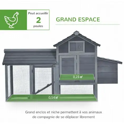 PawHut Petit Poulailler Cottage Cage à Poules Sur Pied Dim. 151L X 54l X 87H Cm Multi-équipement Bois Massif De Pin Gris - Gris 5 PawHut Petit Poulailler Cottage Cage à Poules Sur Pied Dim. 151L X 54l X 87H Cm Multi-équipement Bois Massif De Pin Gris - Gris – Image 5