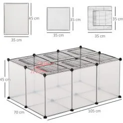 PawHut Cage Parc Enclos Petits Animaux De Compagnie - Dim. 105L X 70l X 45H Cm - 16 Panneaux Résine PP Opaque, 6 Grilles Portes - Fils D'acier Noir - Noir -PawHut Soldes Boutique 48441559 3