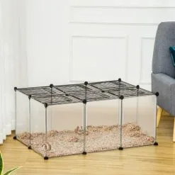 PawHut Cage Parc Enclos Petits Animaux De Compagnie - Dim. 105L X 70l X 45H Cm - 16 Panneaux Résine PP Opaque, 6 Grilles Portes - Fils D'acier Noir - Noir -PawHut Soldes Boutique 48441559 4