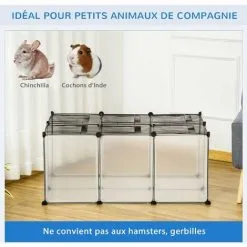 PawHut Cage Parc Enclos Petits Animaux De Compagnie - Dim. 105L X 70l X 45H Cm - 16 Panneaux Résine PP Opaque, 6 Grilles Portes - Fils D'acier Noir - Noir -PawHut Soldes Boutique 48441559 5