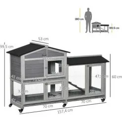 PawHut Clapier Sur Roulettes Cage à Lapins Rongeurs 2 Niveaux 3 Portes Verrouillables Tiroirs à Déjection Toit Intégral Bitumé 157L X 53l X 99H Cm Bois Sapin Gris - Gris -PawHut Soldes Boutique 48873319 3