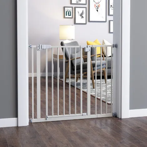PawHut Barrière De Sécurité Animaux - Longueur Réglable Dim. 74-97,5 Cm - Porte Double Verrouillage, Ouverture Double Sens -sans Perçage - Acier Plastique Blanc - Blanc 4 PawHut Barrière De Sécurité Animaux - Longueur Réglable Dim. 74-97,5 Cm - Porte Double Verrouillage, Ouverture Double Sens -sans Perçage - Acier Plastique Blanc - Blanc – Image 4