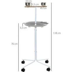 PawHut Perchoir Sur Pied Pour Perroquets, Grandes Perruches - 4 Roulettes - 2 Mangeoires Et Plateau Inox, Perchoir - Métal Blanc 7 PawHut Perchoir Sur Pied Pour Perroquets, Grandes Perruches - 4 Roulettes - 2 Mangeoires Et Plateau Inox, Perchoir - Métal Blanc -PawHut Soldes Boutique 50909205 3