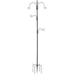 PawHut Mangeoire à Oiseaux H.2,08 M Style Rustique Chic 4 Crochets 2 Réglables 4 Piquets D'ancrage Au Sol Acier époxy Aspect Fer Forgé - Noir