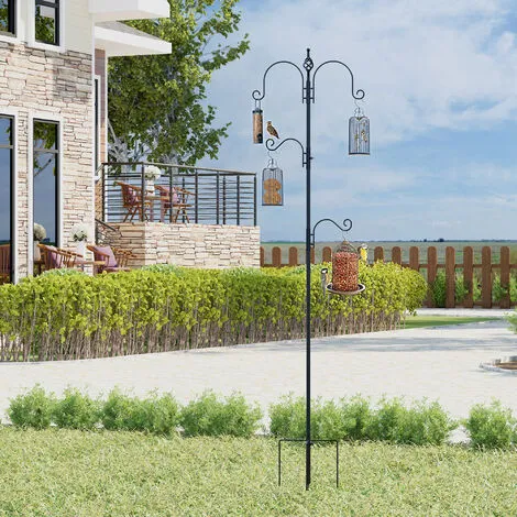 PawHut Mangeoire à Oiseaux H.2,08 M Style Rustique Chic 4 Crochets 2 Réglables 4 Piquets D'ancrage Au Sol Acier époxy Aspect Fer Forgé - Noir 2 PawHut Mangeoire à Oiseaux H.2,08 M Style Rustique Chic 4 Crochets 2 Réglables 4 Piquets D'ancrage Au Sol Acier époxy Aspect Fer Forgé - Noir – Image 2