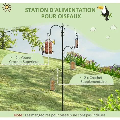 PawHut Mangeoire à Oiseaux H.2,08 M Style Rustique Chic 4 Crochets 2 Réglables 4 Piquets D'ancrage Au Sol Acier époxy Aspect Fer Forgé - Noir 4 PawHut Mangeoire à Oiseaux H.2,08 M Style Rustique Chic 4 Crochets 2 Réglables 4 Piquets D'ancrage Au Sol Acier époxy Aspect Fer Forgé - Noir – Image 4