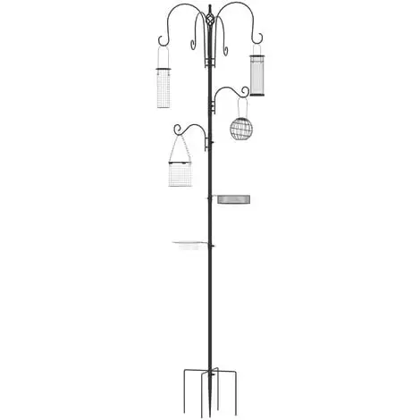 PawHut Mangeoire à Oiseaux Complet H.2,26 M Style Rustique Chic - 6 Crochets Réglables, 4 Mangeoires, Plateau D'alimentation, Grand Bain, 4 Piquets D'ancrage Au Sol - Acier époxy Aspect Fer Forgé - Noir 1 PawHut Mangeoire à Oiseaux Complet H.2,26 M Style Rustique Chic - 6 Crochets Réglables, 4 Mangeoires, Plateau D'alimentation, Grand Bain, 4 Piquets D'ancrage Au Sol - Acier époxy Aspect Fer Forgé - Noir