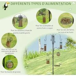 PawHut Mangeoire à Oiseaux Complet H.2,26 M Style Rustique Chic - 6 Crochets Réglables, 4 Mangeoires, Plateau D'alimentation, Grand Bain, 4 Piquets D'ancrage Au Sol - Acier époxy Aspect Fer Forgé - Noir 9 PawHut Mangeoire à Oiseaux Complet H.2,26 M Style Rustique Chic - 6 Crochets Réglables, 4 Mangeoires, Plateau D'alimentation, Grand Bain, 4 Piquets D'ancrage Au Sol - Acier époxy Aspect Fer Forgé - Noir -PawHut Soldes Boutique 50909209 5