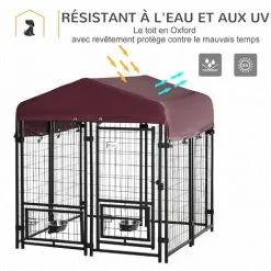 PawHut Chenil Extérieur Pour Chien - Cage Chien - Enclos Chien - Toile Toit Imperméable Anti-UV, Porte Verrouillable, 2 Bols Rotatifs - Acier Noir Oxford Pourpre - Noir -PawHut Soldes Boutique 51254840 5