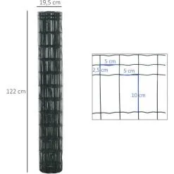 PawHut Grillage Rouleau Soudé - Grillage à Poule - Maille 5L X 10H Cm - Hauteur 1,22 M - Longueur 10 M - Acier Revêtement PVC Vert -PawHut Soldes Boutique 51254847 3