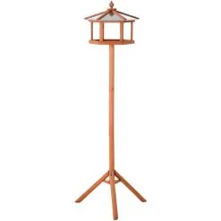 PawHut Mangeoire Oiseaux Extérieur Sur Pied - Cabane Pour Oiseaux Avec Support Trépied - Nichoir Dim. Ø 57,7 X 153 Cm - Bois Sapin Pré-huilé Toit Zinc - Marron