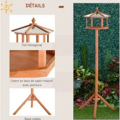 PawHut Mangeoire Oiseaux Extérieur Sur Pied - Cabane Pour Oiseaux Avec Support Trépied - Nichoir Dim. Ø 57,7 X 153 Cm - Bois Sapin Pré-huilé Toit Zinc - Marron 8 PawHut Mangeoire Oiseaux Extérieur Sur Pied - Cabane Pour Oiseaux Avec Support Trépied - Nichoir Dim. Ø 57,7 X 153 Cm - Bois Sapin Pré-huilé Toit Zinc - Marron -PawHut Soldes Boutique 51254866 4