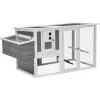 PawHut Poulailler Cottage Cage à Poules Sur Pied Dim. 162L X 76l X 79H Cm Multi-équipement Toit Polycarbonate Bois Sapin Blanc Gris - Gris