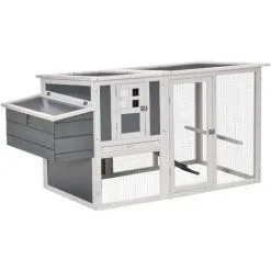 PawHut Poulailler Cottage Cage à Poules Sur Pied Dim. 162L X 76l X 79H Cm Multi-équipement Toit Polycarbonate Bois Sapin Blanc Gris - Gris