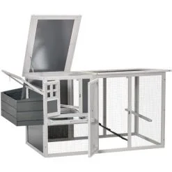 PawHut Poulailler Cottage Cage à Poules Sur Pied Dim. 162L X 76l X 79H Cm Multi-équipement Toit Polycarbonate Bois Sapin Blanc Gris - Gris -PawHut Soldes Boutique 51254881 4