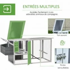 PawHut Poulailler Cottage Cage à Poules Sur Pied Dim. 162L X 76l X 79H Cm Multi-équipement Toit Polycarbonate Bois Sapin Blanc Gris - Gris -PawHut Soldes Boutique 51254881 5