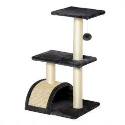 PawHut Arbre à Chat Griffoir Grattoir Design Jeu Boule Suspendue 2 Plateformes Peluche Sisal Naturel Gris - Gris