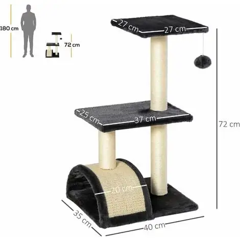 PawHut Arbre à Chat Griffoir Grattoir Design Jeu Boule Suspendue 2 Plateformes Peluche Sisal Naturel Gris - Gris 3 PawHut Arbre à Chat Griffoir Grattoir Design Jeu Boule Suspendue 2 Plateformes Peluche Sisal Naturel Gris - Gris – Image 3