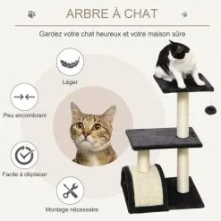 PawHut Arbre à Chat Griffoir Grattoir Design Jeu Boule Suspendue 2 Plateformes Peluche Sisal Naturel Gris - Gris 8 PawHut Arbre à Chat Griffoir Grattoir Design Jeu Boule Suspendue 2 Plateformes Peluche Sisal Naturel Gris - Gris -PawHut Soldes Boutique 52476702 4
