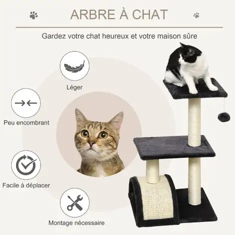 PawHut Arbre à Chat Griffoir Grattoir Design Jeu Boule Suspendue 2 Plateformes Peluche Sisal Naturel Gris - Gris 4 PawHut Arbre à Chat Griffoir Grattoir Design Jeu Boule Suspendue 2 Plateformes Peluche Sisal Naturel Gris - Gris – Image 4