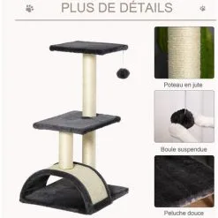 PawHut Arbre à Chat Griffoir Grattoir Design Jeu Boule Suspendue 2 Plateformes Peluche Sisal Naturel Gris - Gris 9 PawHut Arbre à Chat Griffoir Grattoir Design Jeu Boule Suspendue 2 Plateformes Peluche Sisal Naturel Gris - Gris -PawHut Soldes Boutique 52476702 5