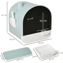 PawHut Maison De Toilette Bac à Litière Pour Chat Avec Porte Battante, Pelle Et Filtre Inclus Dim. 43L X 44l X 47H Cm PP Bleu -PawHut Soldes Boutique 53569989 3