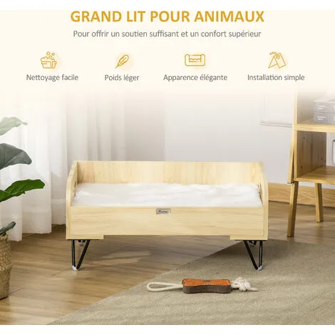 PawHut Canapé Chien Chat Style Cosy Naturel Avec Coussin Aspect Fourrure Blanc Dim. 70L X 45l X 31,5H Cm Pieds Acier En épingles Lit MDF Aspect Bois Clair Naturel 4 PawHut Canapé Chien Chat Style Cosy Naturel Avec Coussin Aspect Fourrure Blanc Dim. 70L X 45l X 31,5H Cm Pieds Acier En épingles Lit MDF Aspect Bois Clair Naturel – Image 4
