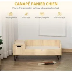 PawHut Canapé Chien Chat Style Cosy Naturel - Coussin Aspect Fourrure Blanc Et Coffre Inclus - Dim. 89L X 56l X 31H Cm - Pieds Acier En épingles Lit MDF Aspect Bois Clair Naturel -PawHut Soldes Boutique 53592001 5