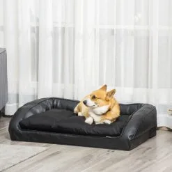 PawHut Panier Lit Pour Chien Chat Lavable En Machine Coussin Amovible Fond Antidérapant Revêtement Synthétique Grand Confort Noir - Noir -PawHut Soldes Boutique 53592002 4