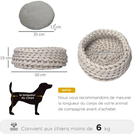 PawHut Panier Pour Chien Chat Ø50 X 19H Cm Effet Tressé Tricot - Coussin Amovible Et Lavable En Machine - Polyester Gris - Gris 3 PawHut Panier Pour Chien Chat Ø50 X 19H Cm Effet Tressé Tricot - Coussin Amovible Et Lavable En Machine - Polyester Gris - Gris – Image 3