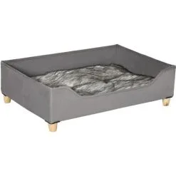 PawHut Canapé Lit Panier Pour Chien Moderne Avec Coussin Doux Et Lavable, Pieds En Bois - Gris - Gris