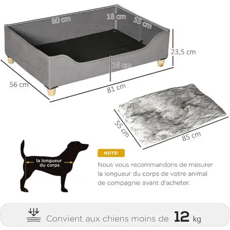 PawHut Canapé Lit Panier Pour Chien Moderne Avec Coussin Doux Et Lavable, Pieds En Bois - Gris - Gris 3 PawHut Canapé Lit Panier Pour Chien Moderne Avec Coussin Doux Et Lavable, Pieds En Bois - Gris - Gris – Image 3