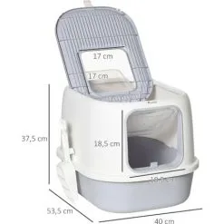PawHut Maison De Toilette Litière Pour Chat Double Porte Battante Et Supérieure - Filtre Odeur + Pelle Fournis - Gris 7 PawHut Maison De Toilette Litière Pour Chat Double Porte Battante Et Supérieure - Filtre Odeur + Pelle Fournis - Gris -PawHut Soldes Boutique 54128061 3
