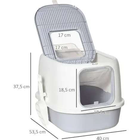 PawHut Maison De Toilette Litière Pour Chat Double Porte Battante Et Supérieure - Filtre Odeur + Pelle Fournis - Gris 3 PawHut Maison De Toilette Litière Pour Chat Double Porte Battante Et Supérieure - Filtre Odeur + Pelle Fournis - Gris – Image 3