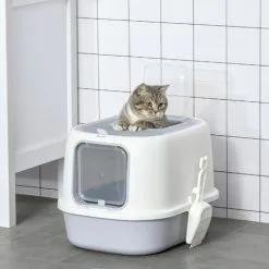 PawHut Maison De Toilette Litière Pour Chat Double Porte Battante Et Supérieure - Filtre Odeur + Pelle Fournis - Gris 8 PawHut Maison De Toilette Litière Pour Chat Double Porte Battante Et Supérieure - Filtre Odeur + Pelle Fournis - Gris -PawHut Soldes Boutique 54128061 4